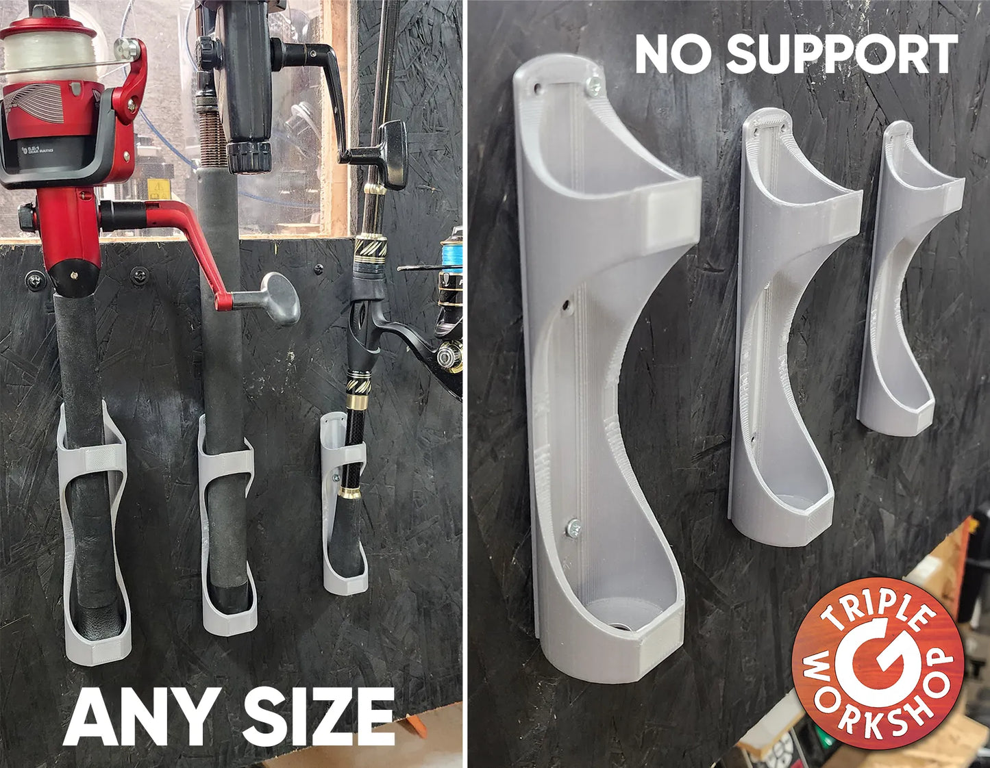 Universal Single Vertical Fishing Pole Holder Wall Mount - Fits ANY Size (30mm-39mm) 3-Pack