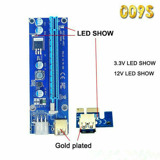 GPU Riser Card PCI-E Ver009s 1x to 16x USB Miner