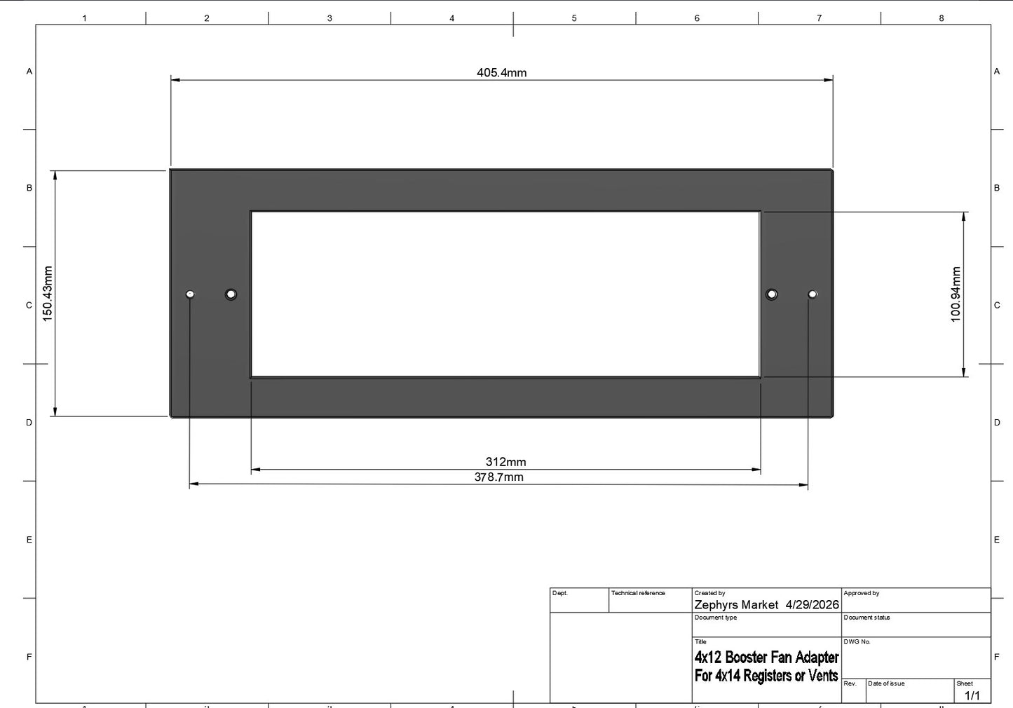 Vent Booster Fan Adapter - Fits AC Infinity/Suncourt into Non-Standard Vents (4x14, 6x14, and more)