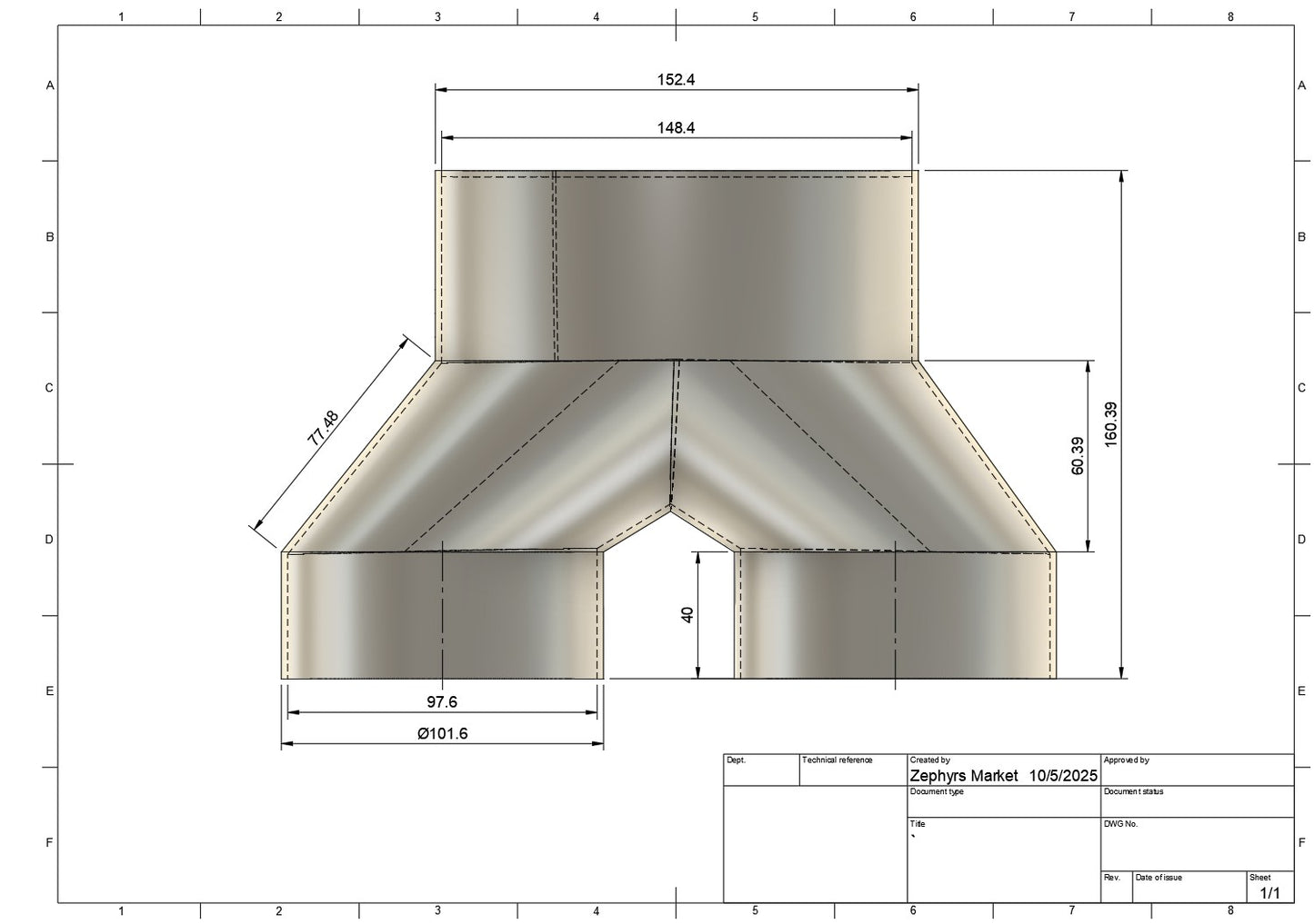 6" to 4" 2-Way Splitter Duct Connection for Woodwork Dust, Grow Tent