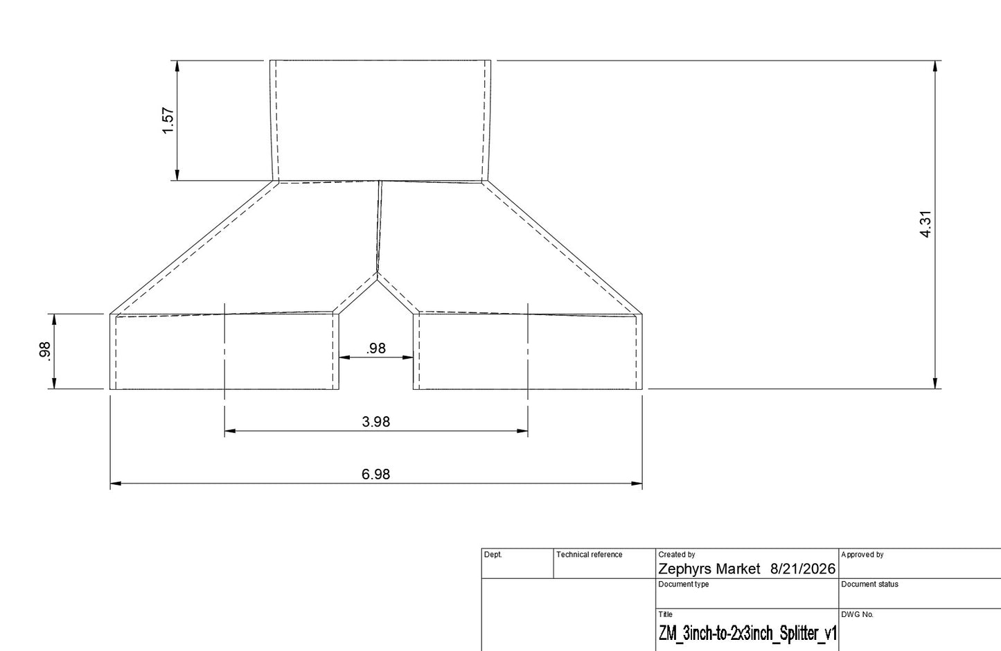 3" to 3" 2-Way Splitter Duct Connection for Woodwork Dust, Grow Tent