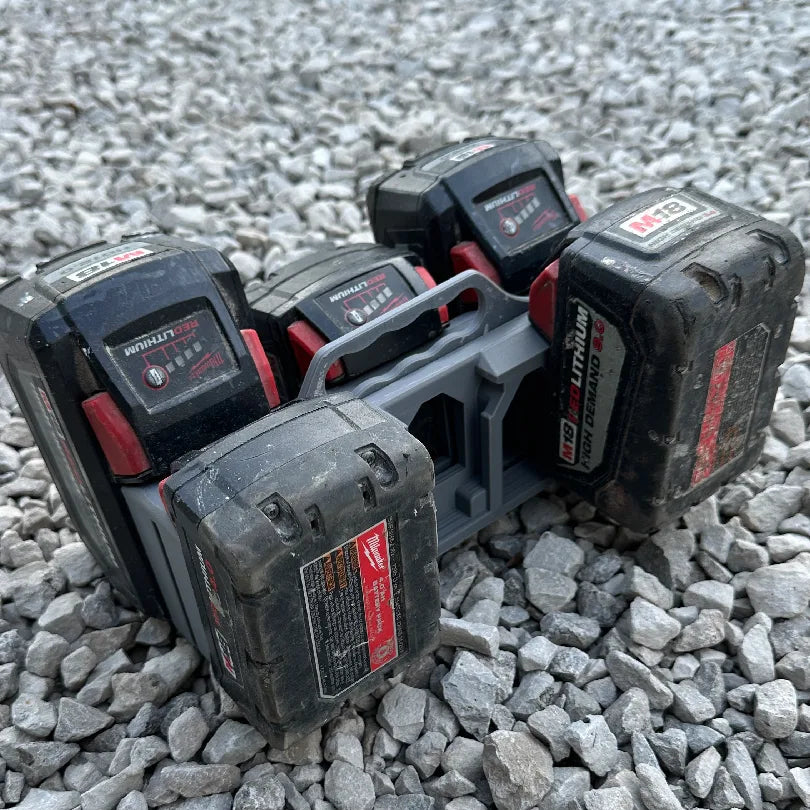 Heavy-Duty Milwaukee M18 6-Slot Battery Carrier | High-Strength Workshop Organizer