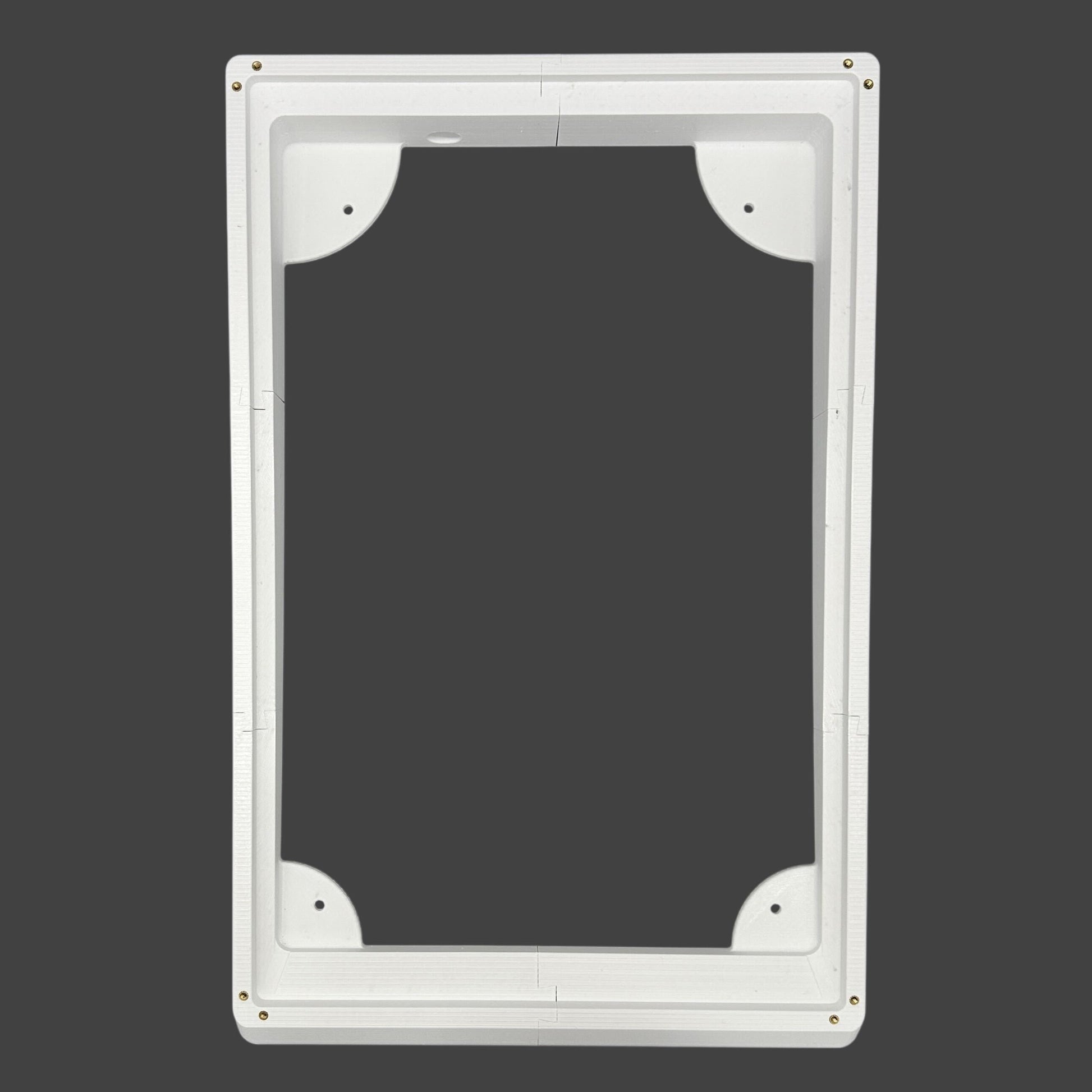 White rectangular frame with rounded corners on a black background