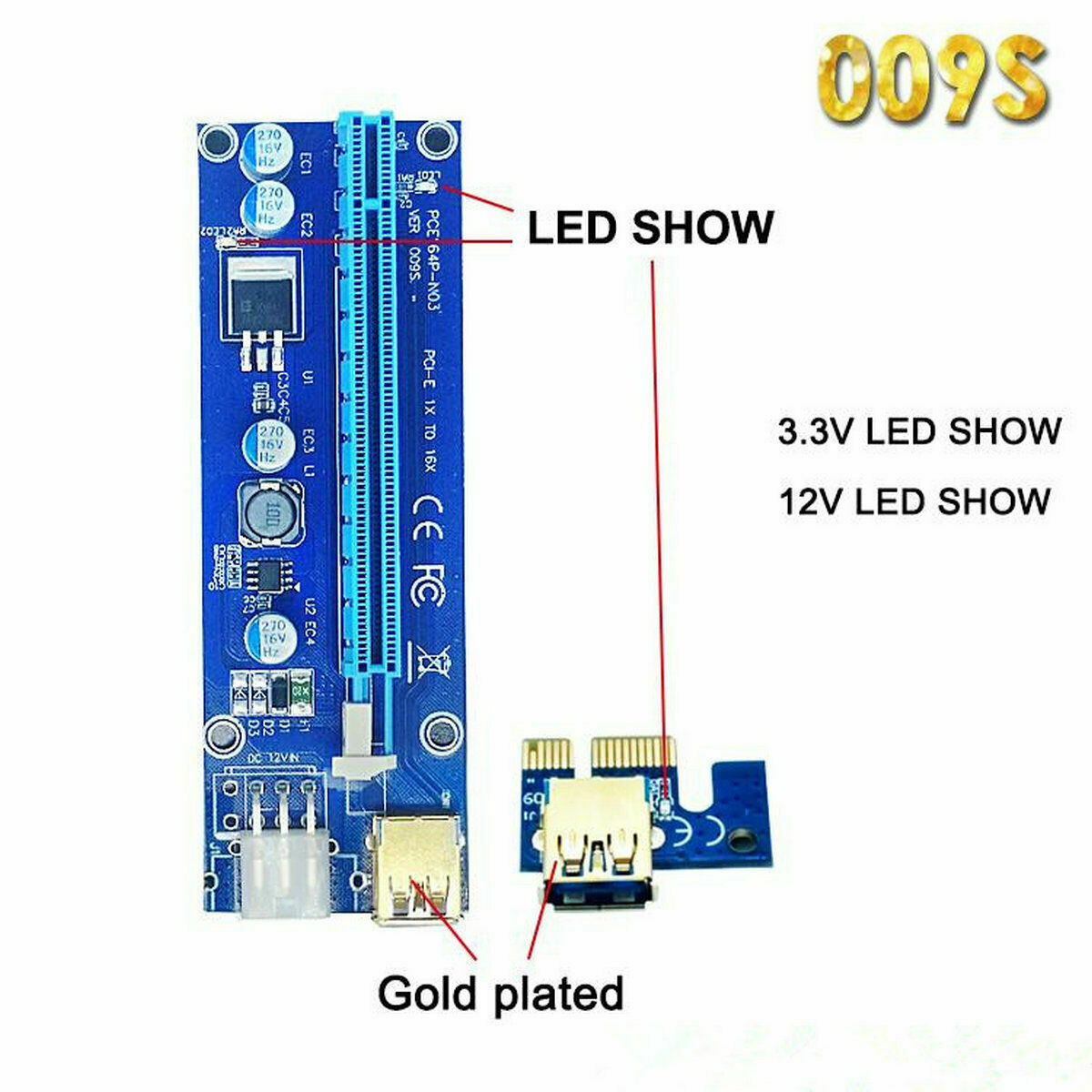 GPU Riser Card PCI-E Ver009s 1x to 16x USB Miner
